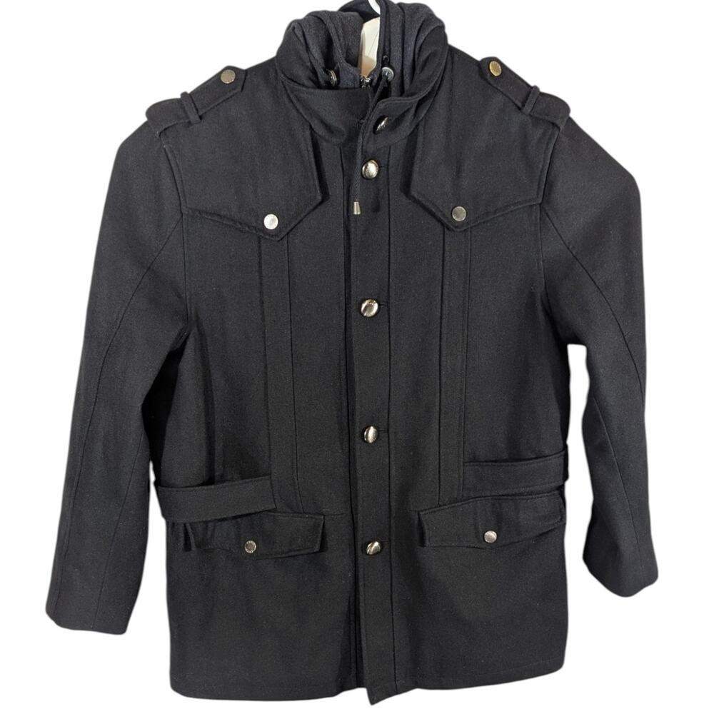 COOGI WOOL COAT Mens 2XL 2X Black Hooded with Liner Removable